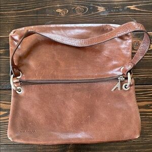 Nativa Brown Leather Silver Hardware Shoulder Bag Double Pouches Vintage Appeal